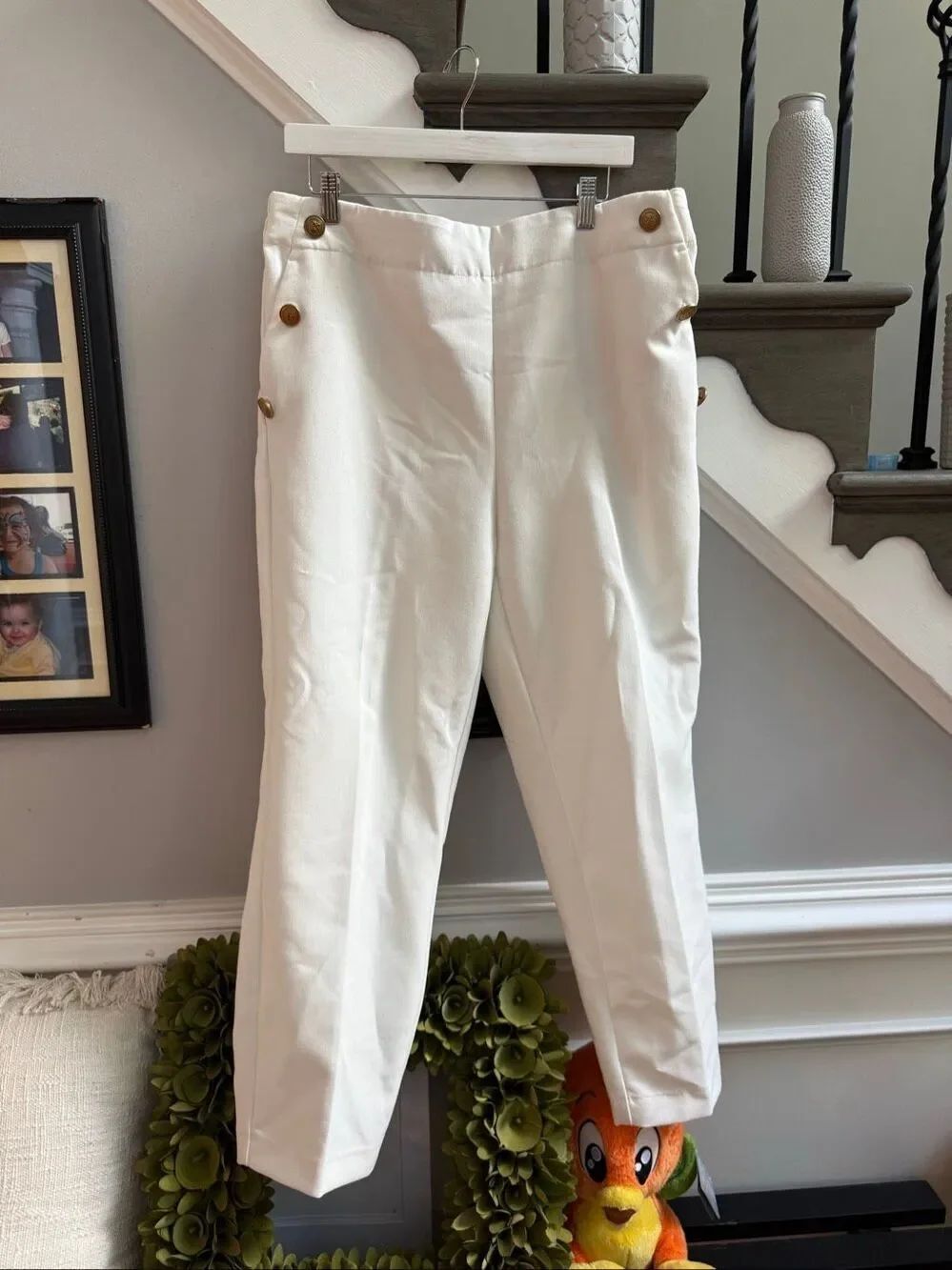 Zara White Fold Button Elastic Back Sailor Pants sz XXL